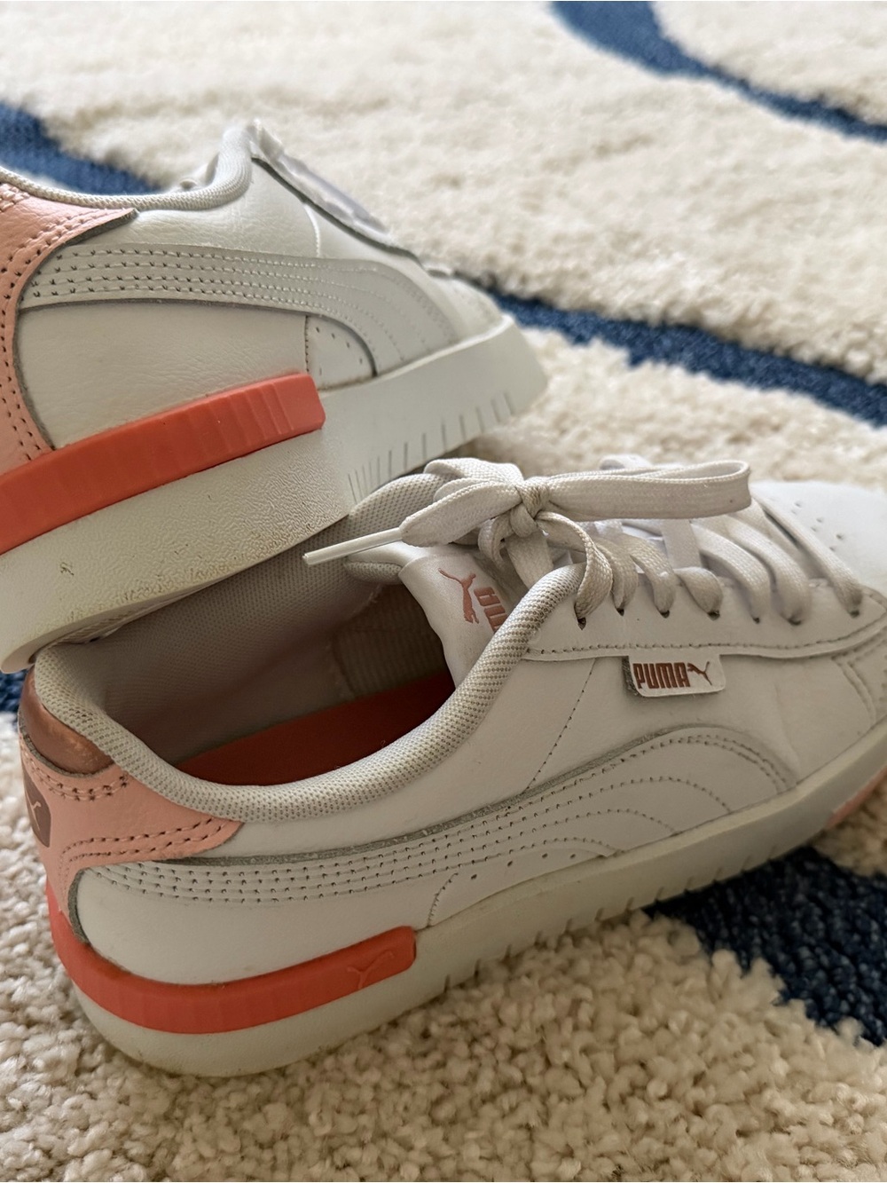 Puma White Sneakers with Coral and Blush Accents